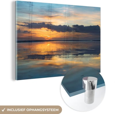 MuchoWow® Glasschilderij 150x100 cm - Schilderij acrylglas - Zee - Horizon - Kleuren - Foto op glas - Muurdecoratie woonkamer - Wanddecoratie slaapkamer - Schilderijen