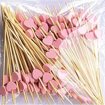 Cocktailsticks - Bamboe - Houten Tandenstokers - Rood Hart - Feestartikelen - Gerechten - Fruit - Middagthee - Feestbenodigdheden - Rood - 100 stuks