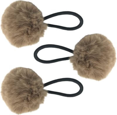 Fako Fashion - Haarelastiekjes Met Pompom - 5cm - 4mm Dik - 3 Stuks - Bruin