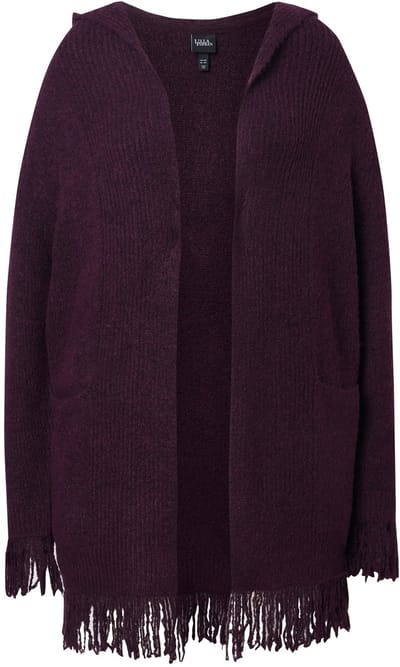 Ulla Popken - Dames - Vest franje capuchon zonder sluiting lange mouw - Donker wijnrood - Maat 46+