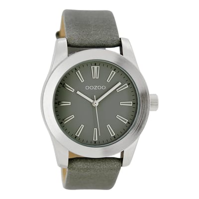 OOZOO Timepieces - Zilverkleurige horloge met grijze leren band - C6860