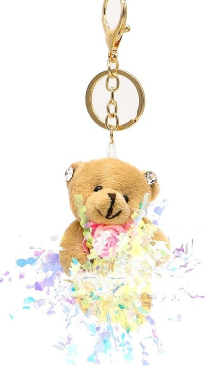 Sleutelhanger Beer met Glitters - 8 cm - Bruin
