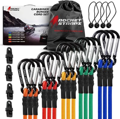 25x Zeer Sterke Spanningskoorden met Bal | Extra Lange Bungee Koorden 28cm voor Tarp en Afdekzeil | Inclusief Opbergkoffer