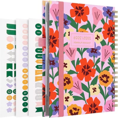 Lerarenplanner 2025-2026 - Academisch Jaar Planner - Les Plannen - 12 Maanden Planning - 8.5 x 11 Inch - Elegant Bloemen