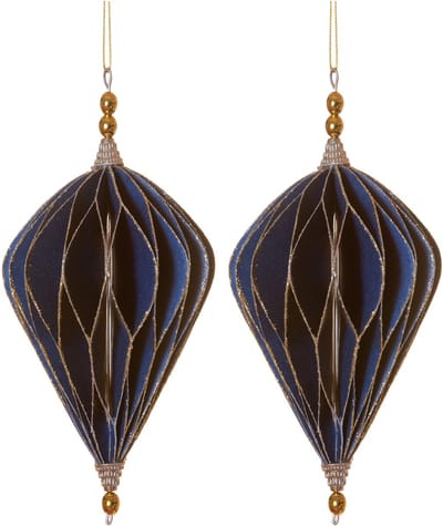 HOGEWONING BV - 2 origami ruitvormige blauw-gouden hangers 13 cm