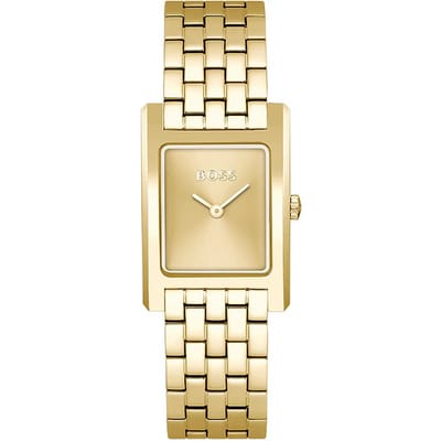 BOSS HB1502744 LUCY Dames Horloge - Mineraalglas - Staal - Goudkleurig - 23 mm breed - Quartz - Vouw/Vlindersluiting - 3 ATM (spatwater)