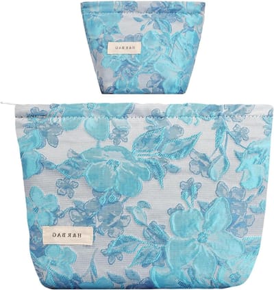 Multifunctionele Make-up Tas Set van 2, Borduurwerk Cosmetica Tas voor Reizen en Organisatie, Ideaal voor Make-up en Toilettas, #5 Blauw, Brocant