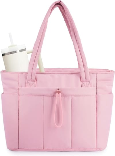 Gewatteerde draagtas met bekerhouder, laptopvak en bevestigingsband voor koffer/trolley - ideaal voor reizen, werk, verpleegkundigen en vrouwen - rose