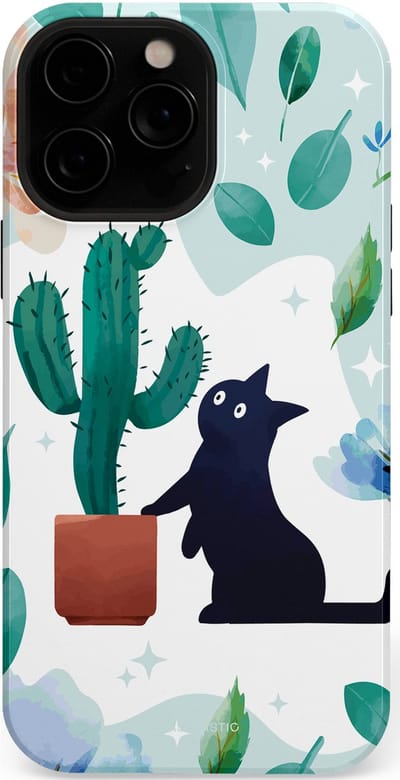 Casetastic hoesje geschikt voor Apple iPhone 13 Pro Max - MagSafe - Dubbellaagse bescherming - Cactuskat - Fashion Case - Lichtgrijs Turquoise Wit Mintgroen