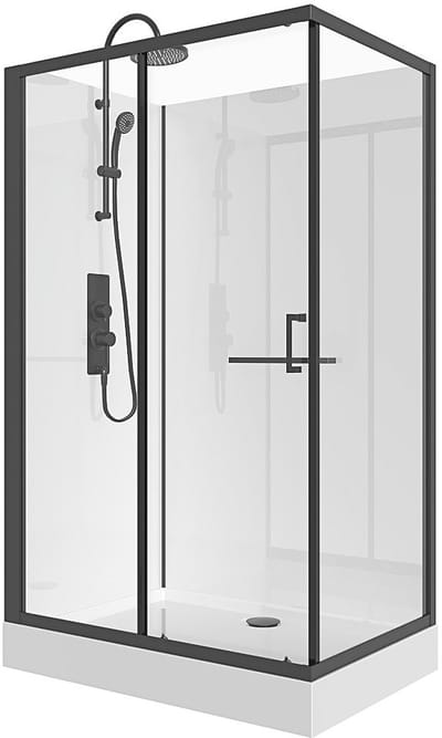 Vente-unique Rechthoekige douchecabine – Omkeerbare installatie - Zwart en wit - L110 x B80 x H225 cm – ZODANI