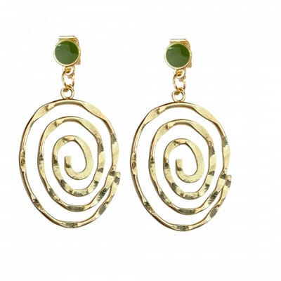 Clip oorbellen- Groen -goudkleurig- spiraal-geen gaatje- Charme Bijoux