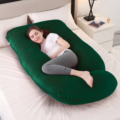 OUTARO-Zwangerschapskussen J-vormig 150x60cm – Voedingskussen – Afneembare Hoes – Comfort voor Zijslapers & Ouderen-Legergroen