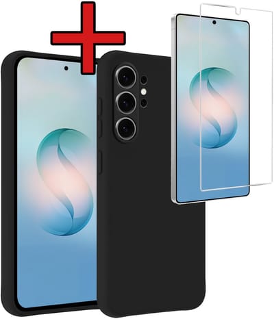 Hoesje - Met Screenprotector - Geschikt voor Samsung Galaxy S26 Ultra - Sterk & Shockproof - Telefoon Hoes - Back Cover - Siliconen Case - Telefoonhoes - Zwart