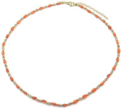 Ketting met Kralen - RVS - Lengte 39-44 cm - Goudkleurig en Oranje