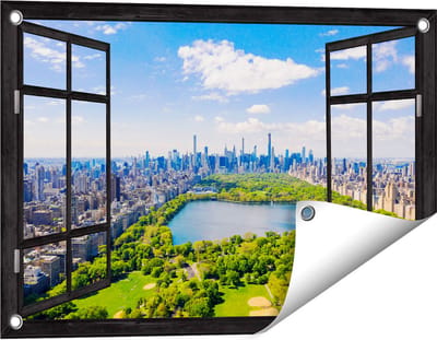 Gards Tuinposter Doorkijk Central Park in New York met Wolkenkrabbers - 60x40 cm - Tuindoek - Tuindecoratie - Wanddecoratie buiten - Tuinschilderij