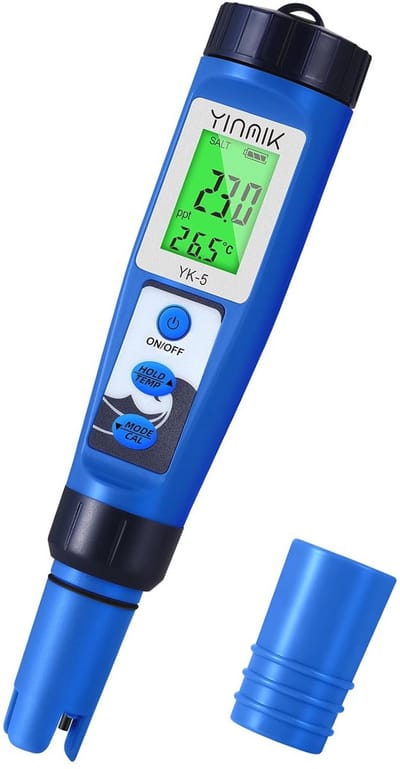 5-in-1 pH en Zoutgehalte Tester voor Zwembad en Aquarium - Meet pH, TDS, EC en Temperatuur