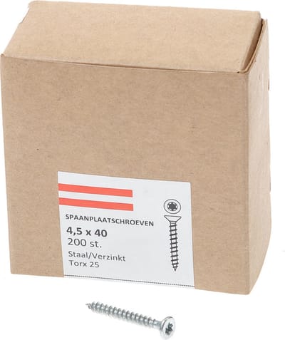 Hoenderdaal Spaanplaatschroef verzinkt platverzonken kop TX25 voldraad 4.5X40 (per 200 stuks)