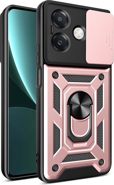 MobyDefend Hoesje - Geschikt voor Oppo A60 5G / Oppo A40 / Oppo A40m - Pantsercase Met Draaibare Ring - Rosé