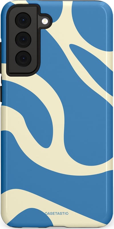 Casetastic hoesje geschikt voor Samsung Galaxy S21 FE 5G - Dubbellaagse bescherming - Lichtblauwe water vlekken - Fashion Case - Lavendel Crème Lichtblauw