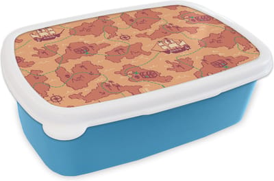 Broodtrommel Blauw - Lunchbox - Brooddoos - Piraat - Kaart - Patronen - Kinderen - 18x12x6 cm - Kinderen - Jongen