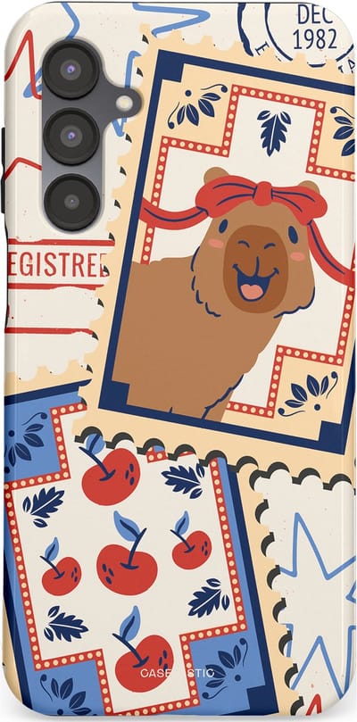 Casetastic hoesje geschikt voor Samsung Galaxy A16 - Dubbellaagse bescherming - Kerst Capibara Post van de Noordpool - Fashion Case - Lichtgrijs Zand Terracotta