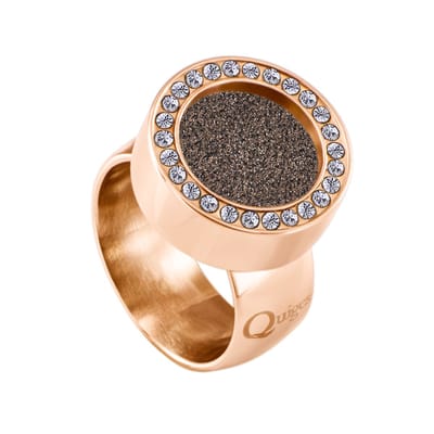 Quiges RVS Schroefsysteem Ring met Zirkonia Rosékleurig Glans 19mm met Verwisselbare Glitter Bruin 12mm Mini Munt