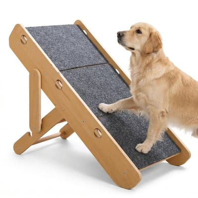 Lomera Hondentrap - Hondenloopplank - Loopplank Hond - Opvouwbaar - Hondentrapje - Inklapbaar - Verstelbaar in Hoogte - voor Bank en Bed - Trap Hond - Antislip - Opstapje Hond - voor Honden en Katten - voor Auto - Hout - Loopplank Huisdieren