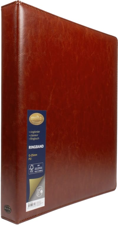 Multo ringband Hannibal - formaat A4 - 23-ring - 25mm ringhoogte - kunstleder - cognac