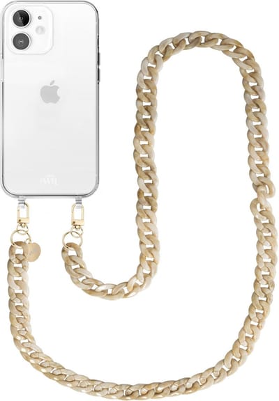 xoxo Wildhearts siliconen hoesje - Geschikt voor iPhone 11 - Cream Latte - Telefoonhoesje - Hoesje met koord - Beige koord - lang telefoonkoord - Transparant hoesje (lange variant)