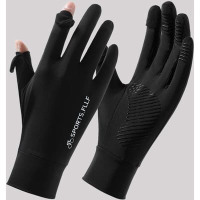 Dunne IJszijde Anti-ultraviolet Vingerblootstellend Touchscreen Elektrische Fiets Zomer Zonbescherming Anti-slip Sneldrogend en Eenvoudige Handschoenen voor Mannen one size black