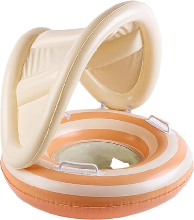 Babyzwemring met Zonnekap - Zwemtrainer Peuter - Veilig Zwemmen - Verstelbare Zonwering - 57x49 cm - Oranje