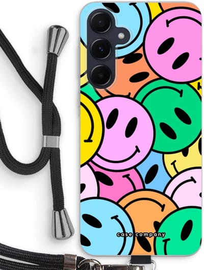 Case Company® - Hoesje met koord geschikt voor Samsung Galaxy A55 hoesje met Koord - Smiley N°1 - Telefoonhoesje met Zwart Koord - Bescherming aan alle Kanten en Over de Schermrand