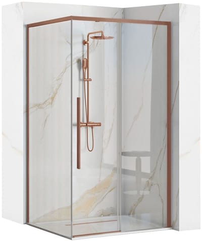 Rea Solar Brush Copper + Douchebak Savoy White 90X90 - Douchecabine - 195 Cm - Geborsteld Koper