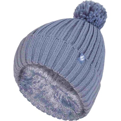 Dames Geribbelde Opgerolde Thermische Winter Pompon Beanie