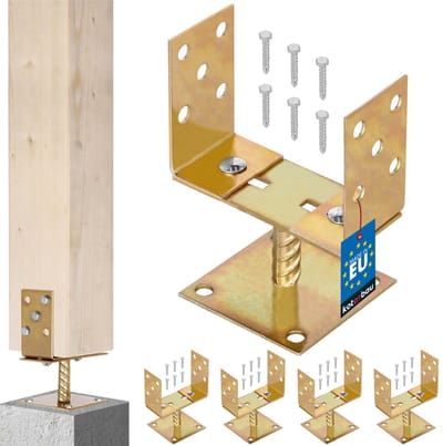KOTARBAU® 4 st Paalhouder, Paalvoet, Verzinkt Staal, 0-160 mm, Goud, Paalsteun, Paalhouder Verstelbaar, Paaldrager, Verstelbare Paalvoet, voor Houten Balken