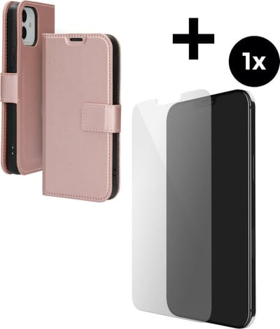 Mobiparts Classic Wallet hoesje geschikt voor Apple iPhone 12 met 1 Screenprotector van Gehard Glas - Roze