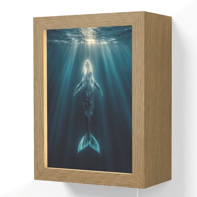 Wandlamp 15x20 cm - Oplaadbaar - Walvis - Water - Zonnestralen - Blauw - Wandlampen binnen woonkamer - Slaapkamer lamp met kabel - Decoratieve nachtlamp - Vloerlamp snoer