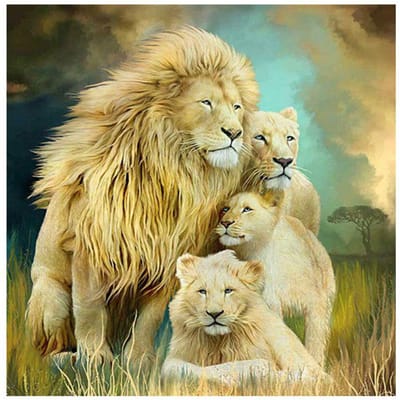 DIY 5D Diamond Painting volledige ronde boor  Animal Cute Lions  Borduurkruissteek Home Decor 30x30CM beige