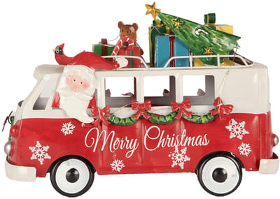 Clayre & Eef Kerstdecoratie met LED-verlichting Bus 31x15x21 cm Rood Metaal