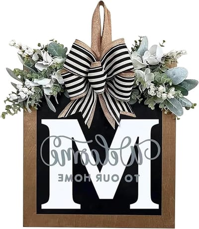 Welkomstbord Krans - Voordeur Decoratie - Huis Verfraaien - Gepersonaliseerd Achternaam - 30 cm x 30 cm - Hout