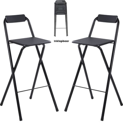 Alora inklapbare barkruk - per 2 - barkrukken met rugleuning - Opvouwbare barkrukken set van 2 - opklapbaar - zwart - outdoor - barstoel - klapstoel - inklapbaar - met voetsteun - camping - barkruk buiten