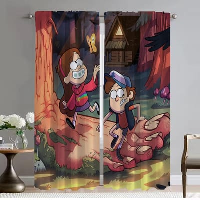 Verduisteringsgordijn voor Kamer 2 Panelen Gravity Falls Home Interieur Gordijnen voor Camera Scheidingswand Halloween Decoratie Shades Woonkamer W50xH70cmx2pcs-CL brown