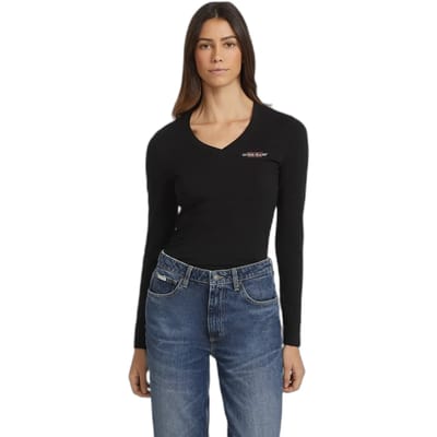 Guess Jeans America Slim Mini T-shirt Met Lange Mouwen En V-hals Zwart L Vrouw