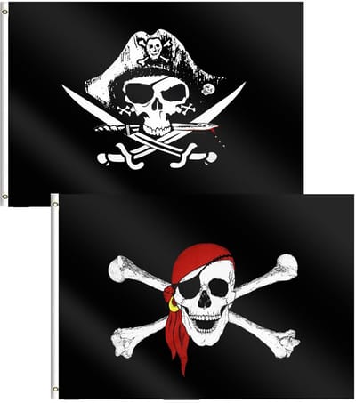Dailygoods- Piratenvlag 60 x 90 cm - 2 Stuks - Schedelvlag / Doodshoofd Vlag - Jolly Roger Vlag - Piratenfeest Decoratie - Halloween Versiering - Feestvlag