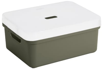 Sunware opbergbox - opslag mand - 24 liter - donkergroen - kunststof - met transparante deksel - 45 x 35 x 18 cm