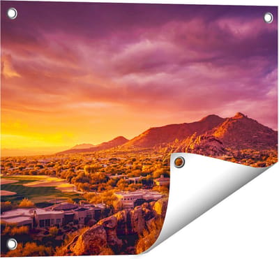Gards Tuinposter Woestijn Landschap met Zonsondergang - 50x40 cm - Tuindoek - Tuindecoratie - Wanddecoratie buiten - Tuinschilderij
