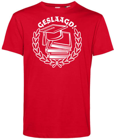 T-shirt Geslaagd | Geslaagd Cadeau | Afgestudeerd | Diploma | Rood | maat XS