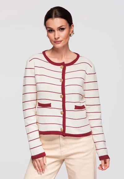 OMBRE Trui - Regular Fit - Katoen - Lange Mouw Beige / Bordeaux S