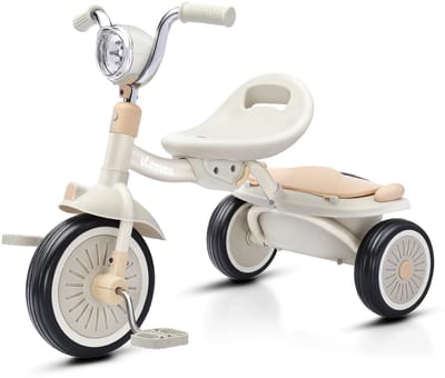 LUMÈ STORE Loopfiets 4-in-1 – Kinderfiets 1-5 jaar – Opvouwbaar – Driewieler Baby – Peuterfiets – 1-5 jaar - LED Wielen - Créme