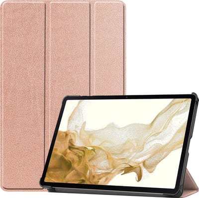 Hoes - Geschikt voor Samsung Galaxy Tab S8 - Dun & Stevig - Trifold Bookcase - Hard Cover - Hardcover Book Case - Tablet Hoesje - Rosé goud